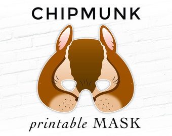 Printable Mask, Halloween, Animal Mask, Chipmunk Mask, Alvin Chipmunks, Squirrel, For Kids, Party, Forest, Woodland, Chip, Dale, Pretend