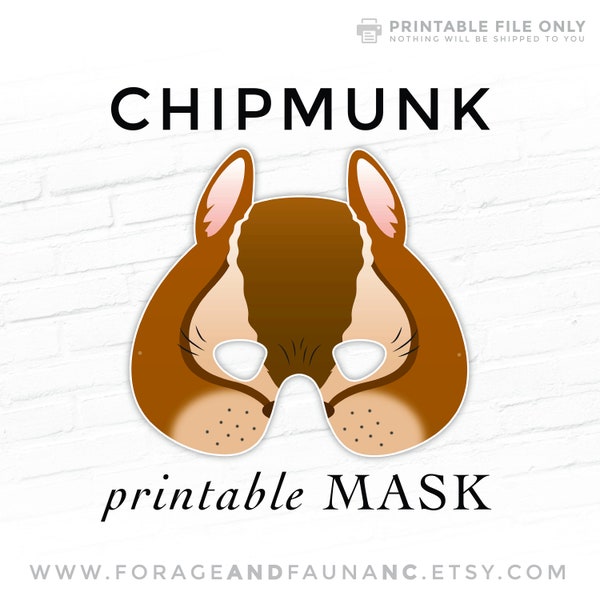 Printable Mask, Halloween, Animal Mask, Chipmunk Mask, Alvin Chipmunks, Squirrel, For Kids, Party, Forest, Woodland, Chip, Dale, Pretend