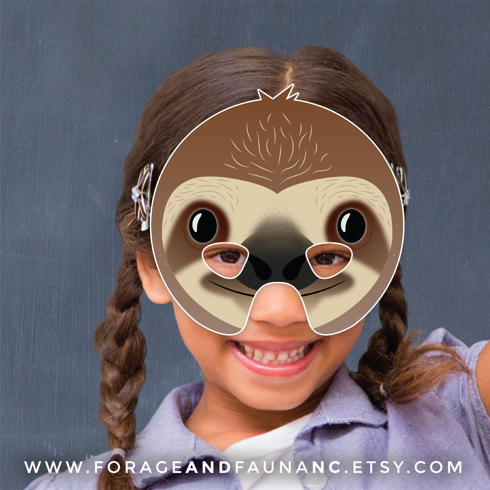 Sloth Printable Mask Halloween Costume Party Photo Booth Props | Etsy