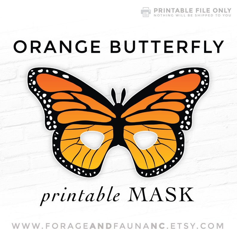 orange butterfly printable Halloween paper costume mask DIY children’s costumes theater school church kindergarten Monarch butterflies masquerade