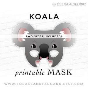 Printable Koala Bear Mask Australian Animals Cute Masks for Kids Birthday Party Halloween Costume Marsupial Koko Photo Booth Props Cosplay