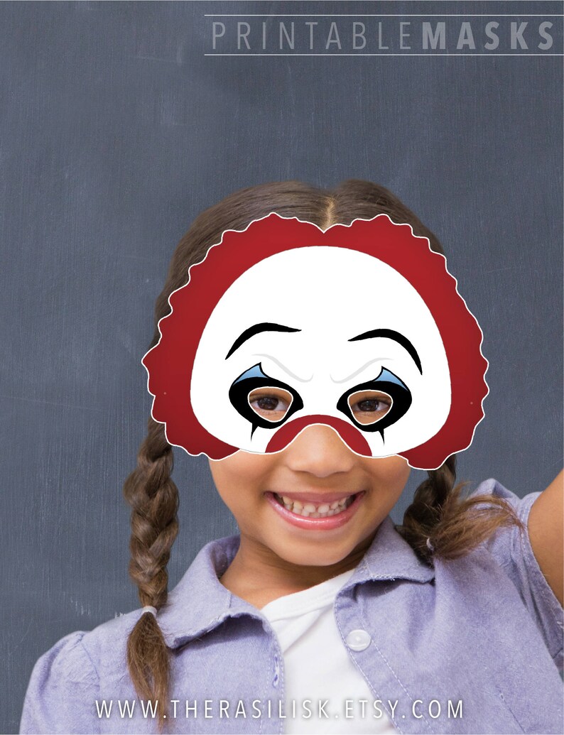 Halloween Mask Scary Clown Printable Mask Evil Clown | Etsy
