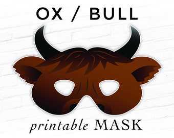 Printable Ox Mask 2021 Year of the Ox Lunar New Year Brown Bull Cow Animal Masks Costume For Kids Oxen Fairy Tale Photo Booth