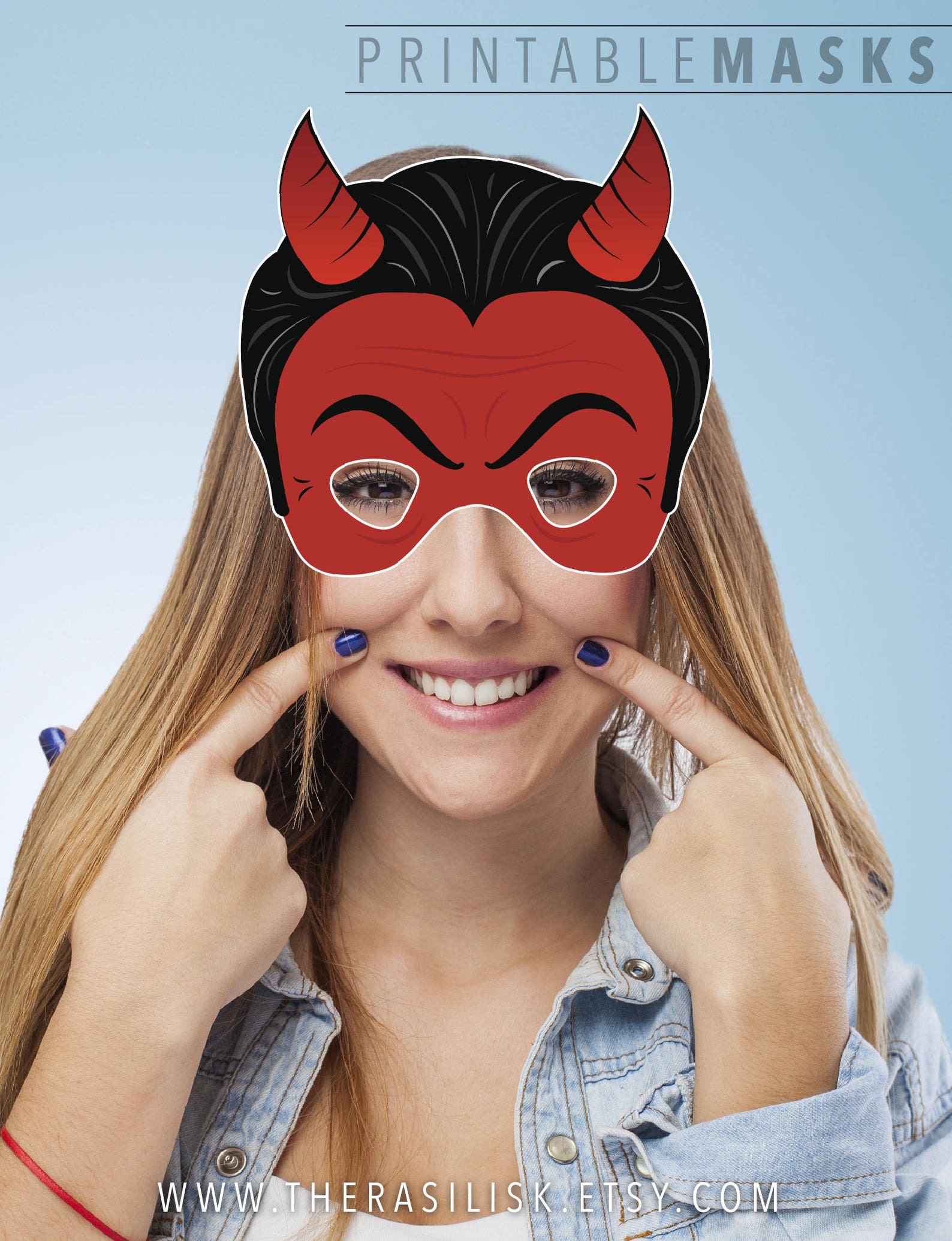 Red Devil Halloween Printable Mask Satan DIY Costume - Etsy
