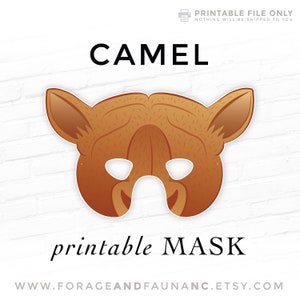 Cammello stampabile maschera animale Costume Dromedario Cammello della Battriana Egitto Deserto africano Mammifero Natività Set Costumi Photo Booth Puntelli Teatro