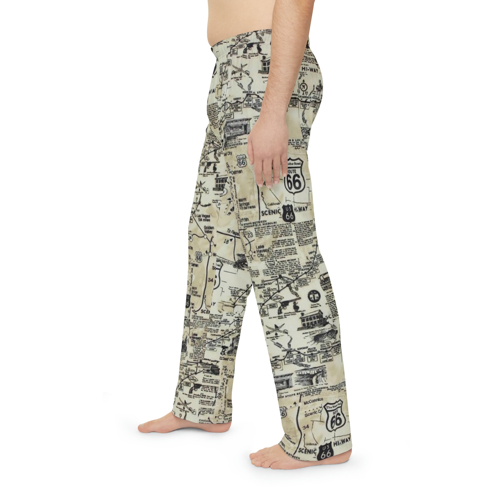 Men's Pajama Pants Historic Route 66, Road Trip Pj Pants, Novelty