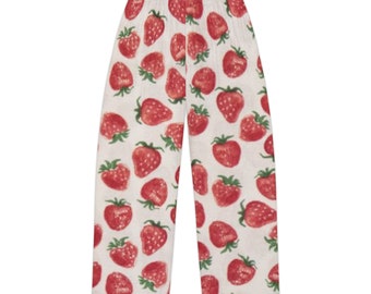 Strawberries lounge pants, ladies pj pants, gift for her, womens pajama bottoms, sleepwear, loungewear, sleep apparel