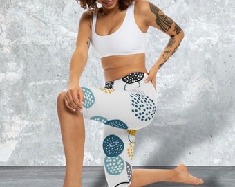 Womens Capri Leggings, ladies capris, yoga pants, ladies athleisure, workout gear, swirl dot pattern, ladies casual wear