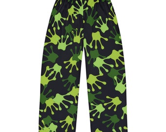 Mens Pajamas frog footprints, mens fashion pj pants, frogs novelty lounge bottoms, mens funny sleepwear, pj bottoms