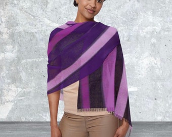 Fashion Scarf, whimsical purple stripe scarf, ladies fashion accessories, scarves, lightweight scarf, dressy or casual wear, womenswear