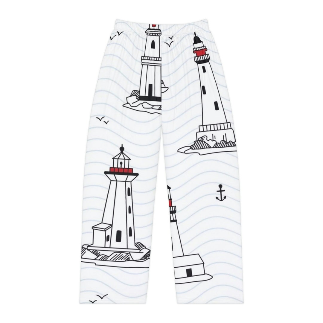 Ladies Lighthouses Print Pj Bottoms, Nautical Pajama Pants, Women's