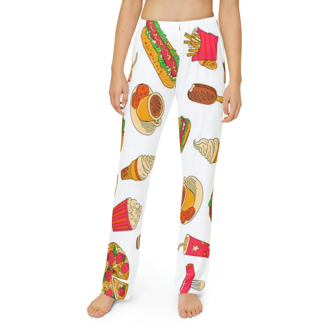 Kids Funny Pajama Pants, Burgers and Tacos Design, Childs Fun Longe