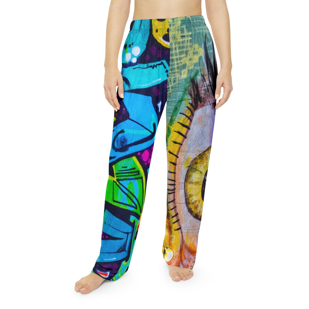 Funky Graffiti Ladies Pajama Pants, Urban Style Pj Bottoms, Graffiti