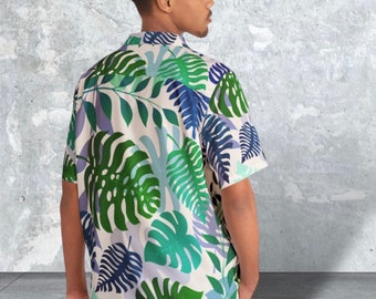 Mens Hawaiian shirt tropical leaves, funny men leaf button down shirt, party shirts, mens novelty shirt, guys fashion apparel