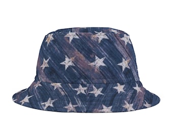 Bucket hat americana stars, blue patriotic bucket hat, fashion hat, ladies mens hat, fun party hat 2 sizes, funny hats, gift idea