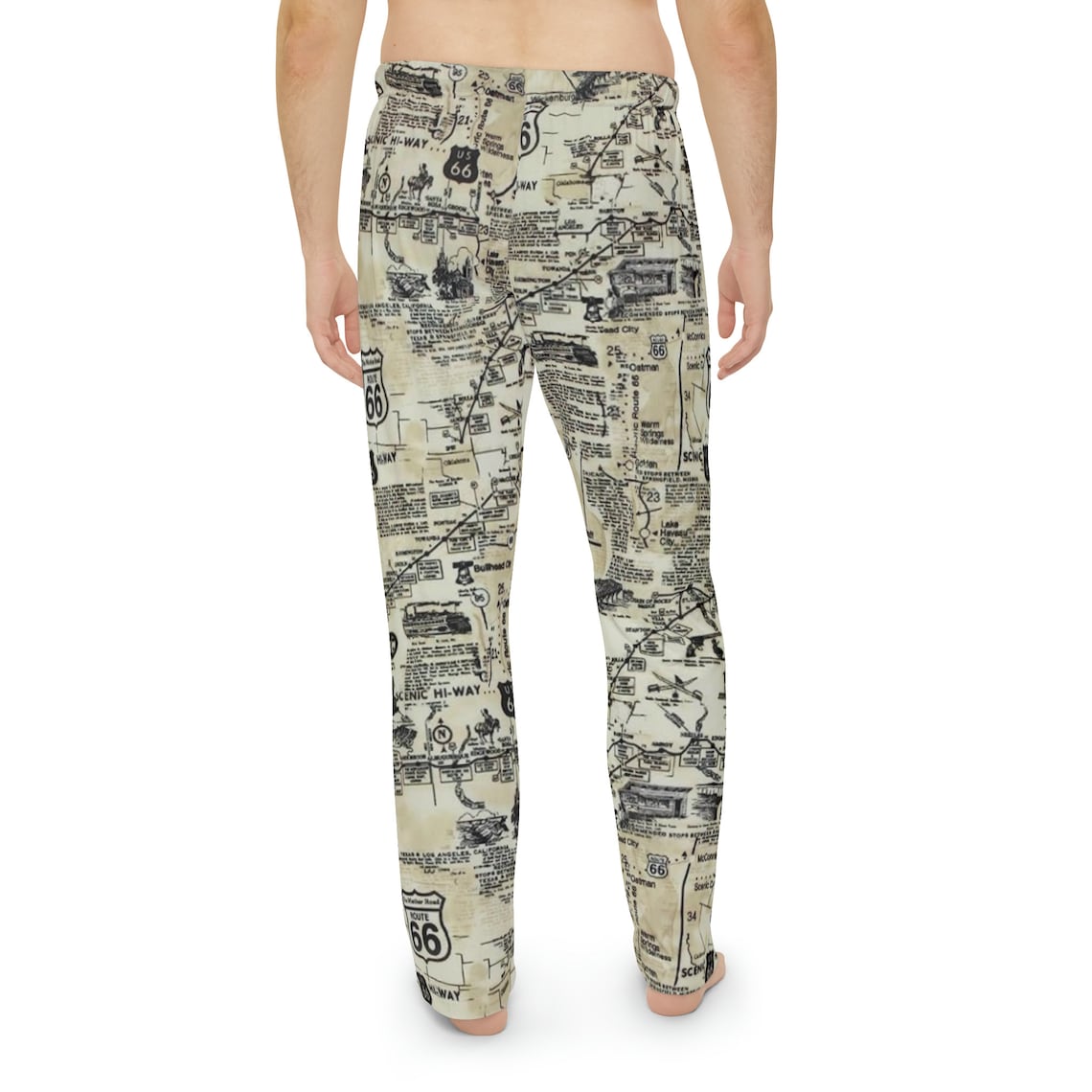 Men's Pajama Pants Historic Route 66, Road Trip Pj Pants, Novelty