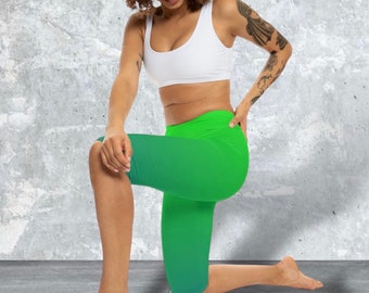 Womens ombre Capri Leggings, ladies capris, yoga pants, ladies athleisure, workout gear, gradient blue green, ladies casual wear