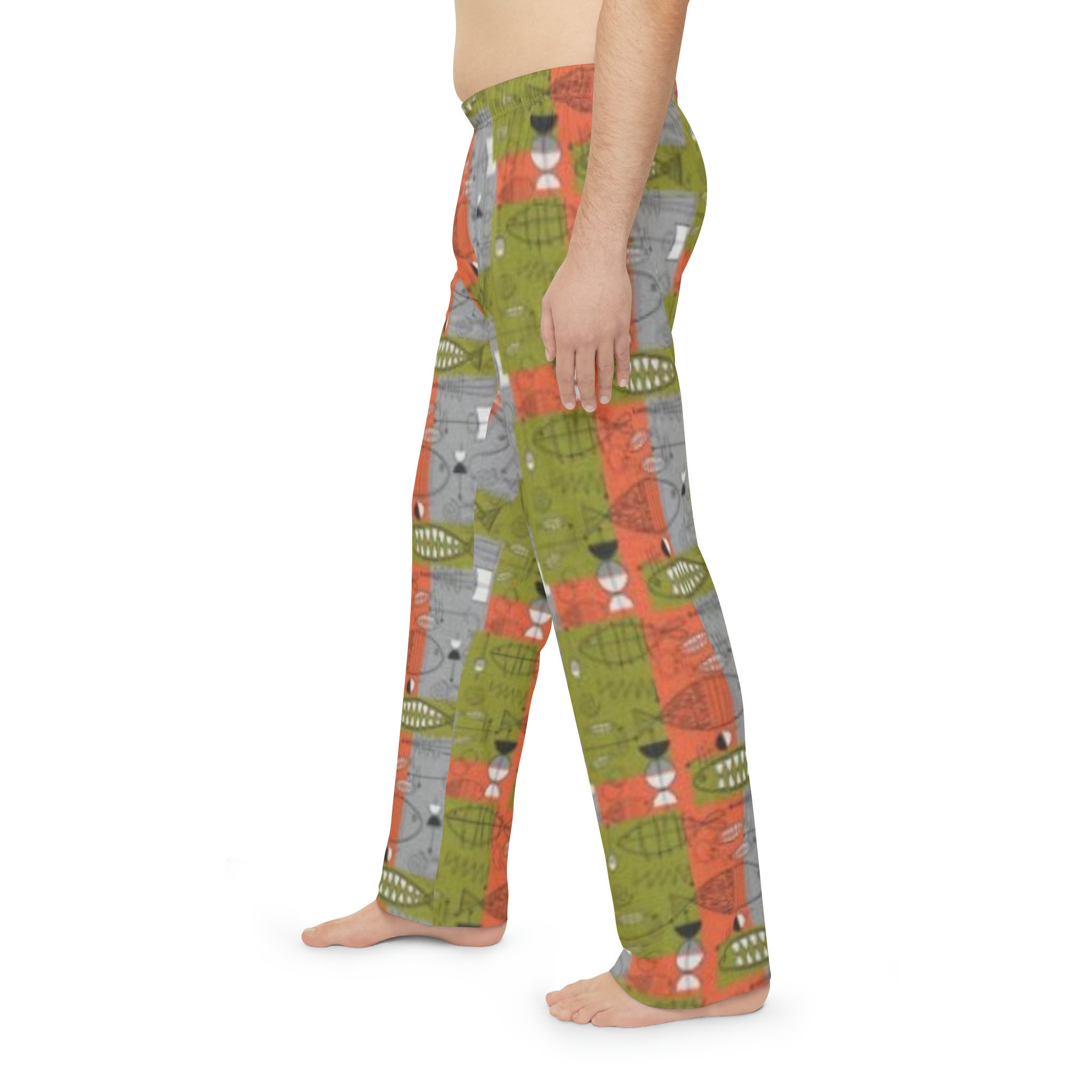 Men's Pajama Pants Fishing Themed, Whimsical Fish Pj Pants, Novelty