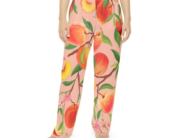 Ladies peaches pj bottoms, peach loungewear, womens pjs, novelty pj pants, lounge pants, ladies sleepwear