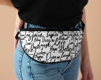 Fanny Pack, workout accessories, pouch with strap, inspirational words, sling bag, bags, inspo phone holder, gift for him or her