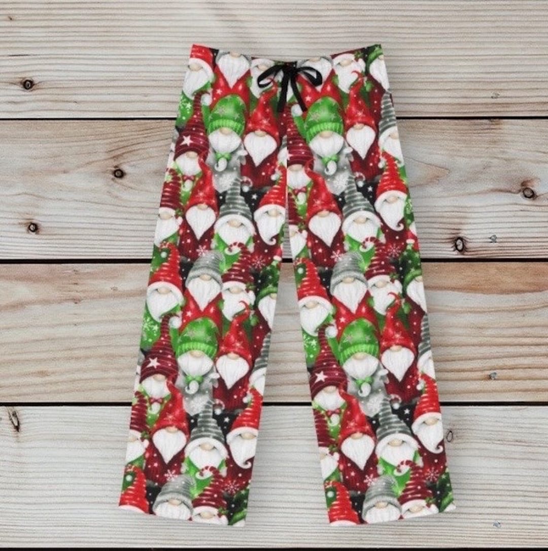 Men's Christmas Gnomes Pajama Pants, Festive Holiday Pj Bottoms, Funny