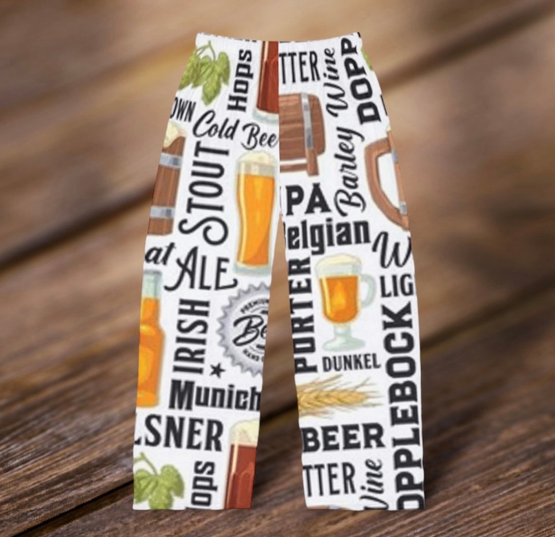Men's Pajama Pants Beer Theme, Beer Lovers Pj Pants, Beers Pattern