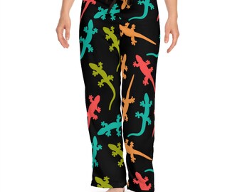 Ladies pajama cute lizards, lizard themed pj bottoms, gecko womens novelty lounge pants, holiday gift, gift for her