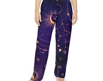 Ladies constellation Pajama Pants, celestial pj pants, whimsical space lounge pants, novelty pajama bottoms