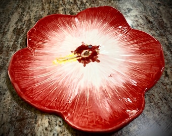 Ceramic hibiscus bowl, clay pottery, nature inspired, bisque fired, housewarming gift, home decor, table decor