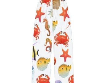 Kids sea creature pj bottoms, fish crab seahorse kids pj bottoms, child lounge pants, novelty kids lounge pants, pj bottoms