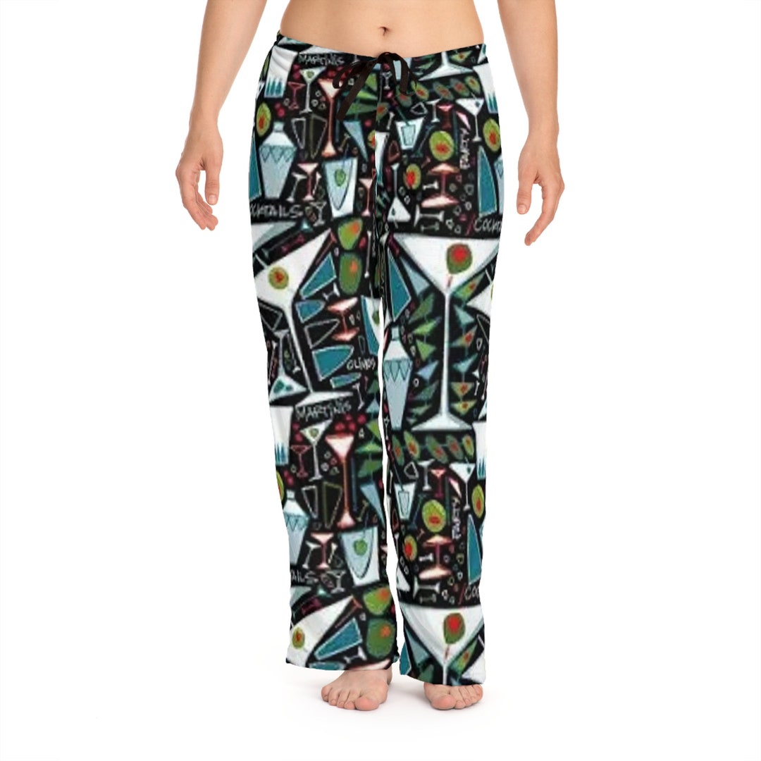 Ladies Pajama Pants Martinis, Martini Themed Pj Bottoms, Womens Novelty