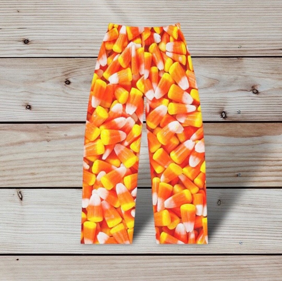 Ladies Candy Corn Pajama Pants, Novelty Fall Season Halloween Candy Pj