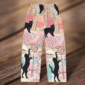 Ladies cats in France print vacation Pajama Pants, funny cat pj pants, novelty cat lover lounge bottoms, gift for her image 1