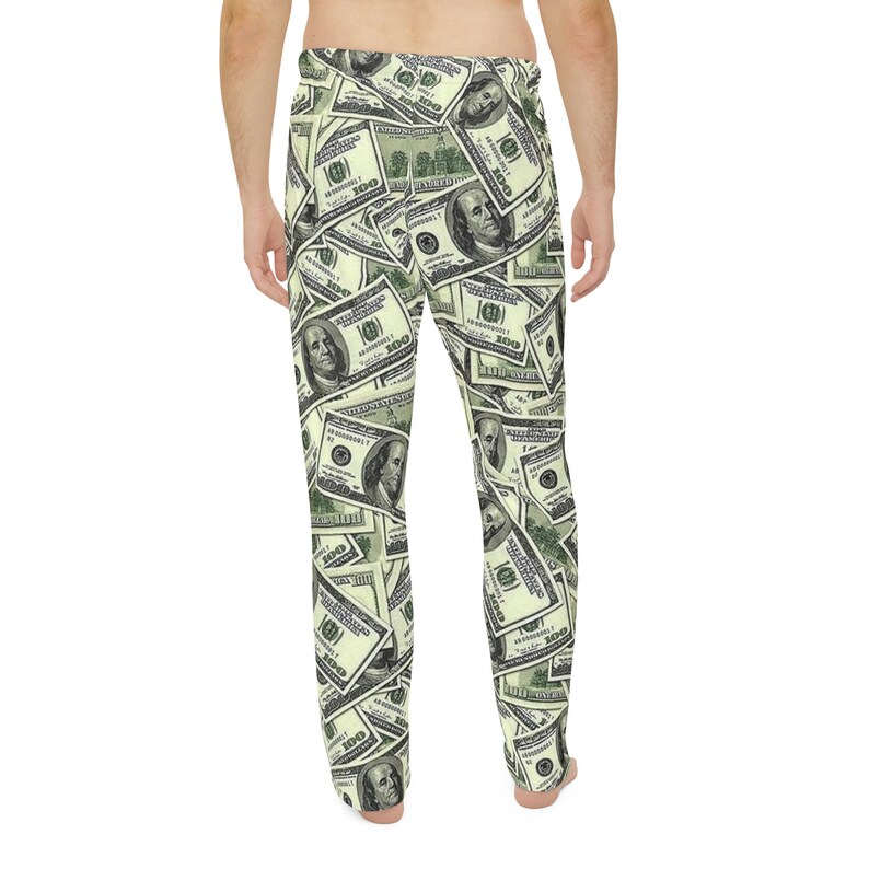 Men's Money Print Pajama Pants, Funny Hundred Dollar Bills Pj Pants