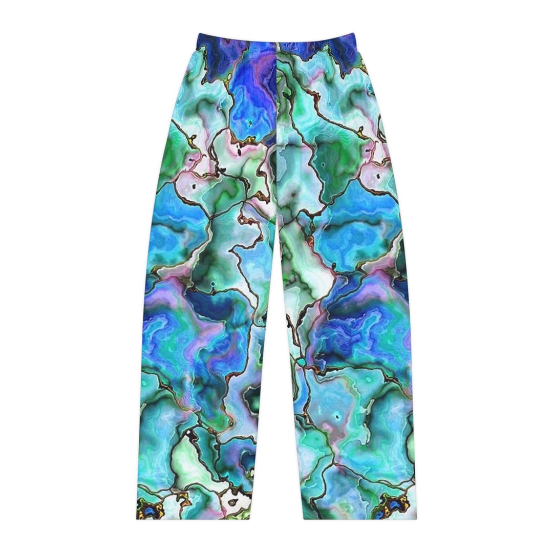 Ladies Watercolor Clams Abstract Print Pajama Pants, Funky Blue Pj