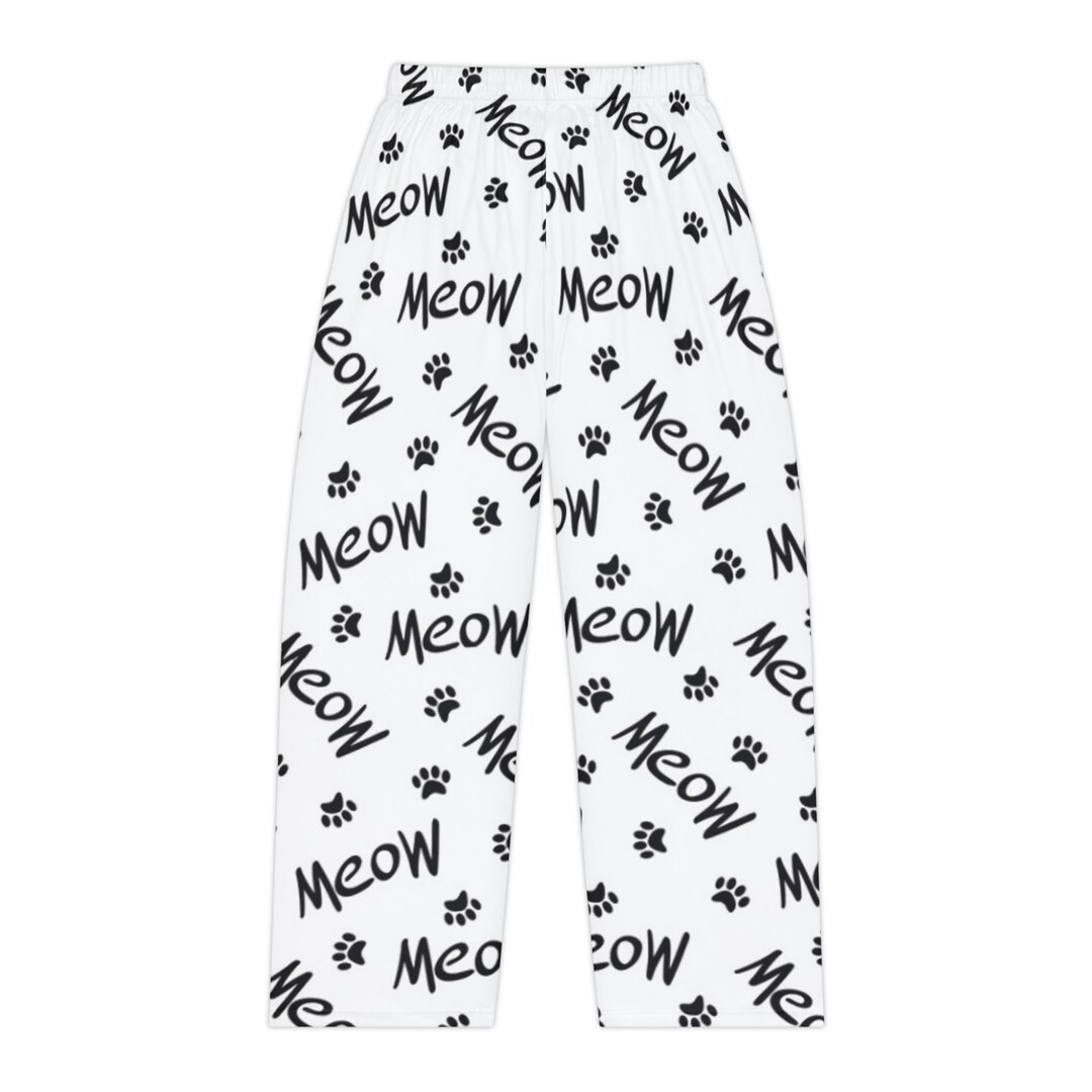 Womens Cat Meow Pj Pants, Cat Lover Ladies Pajama Pants, Novelty Lounge
