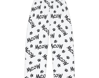 Womens cat meow pj pants, cat lover ladies pajama pants, novelty lounge pants, pajama bottoms, gift for her