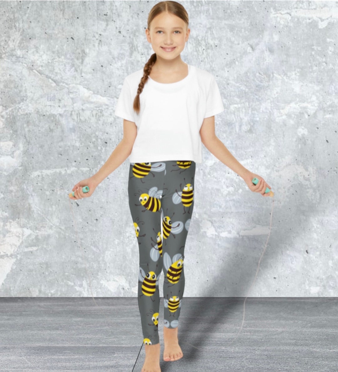 Kids Full-length Leggings Cute Bees, Child Fun Spring Legging, Kids