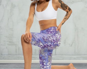 Womens purple swirl shades Capri Leggings, ladies capris, yoga pants, ladies athleisure, workout gear, ladies casual wear