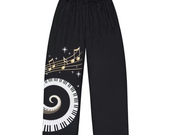 Ladies funky music piano keys pajama bottoms, womens lounge pants, comfy music lovers pants, lightwieght, pianist, gift for her