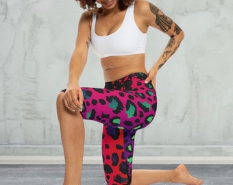 Womens cheetah print Capri Leggings, ladies capris, yoga pants, ladies athleisure, workout gear, ladies casual wear