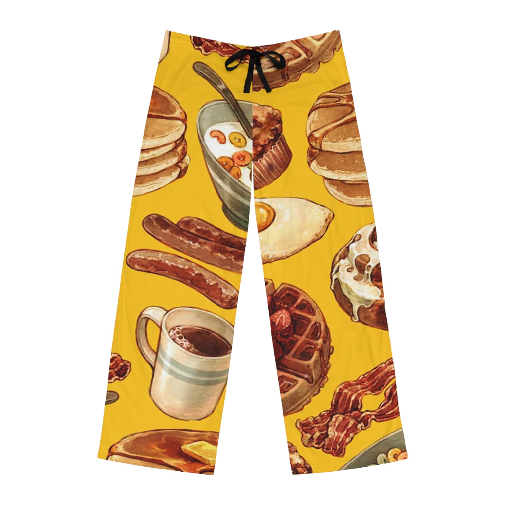 Men's Breakfast Theme Pajama Pants, Bacon and Eggs Pj Bottoms, Funny