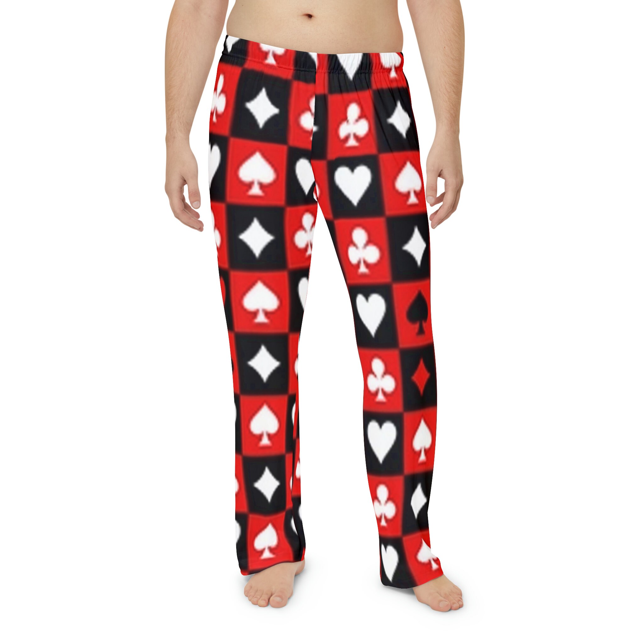 Men's Pajama Pants Cards Themed, Hearts Spades Diamond and Club Pj