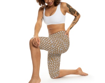 Brown polka dots Capri Leggings, yoga pants, ladies athleisure, workout gear, ladies casual wear