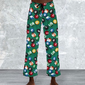 Men's Pajama Pants pool balls, billiards, pj bottoms, funny pool player gift, novelty pjs, mens lounge pants, gift for him image 1