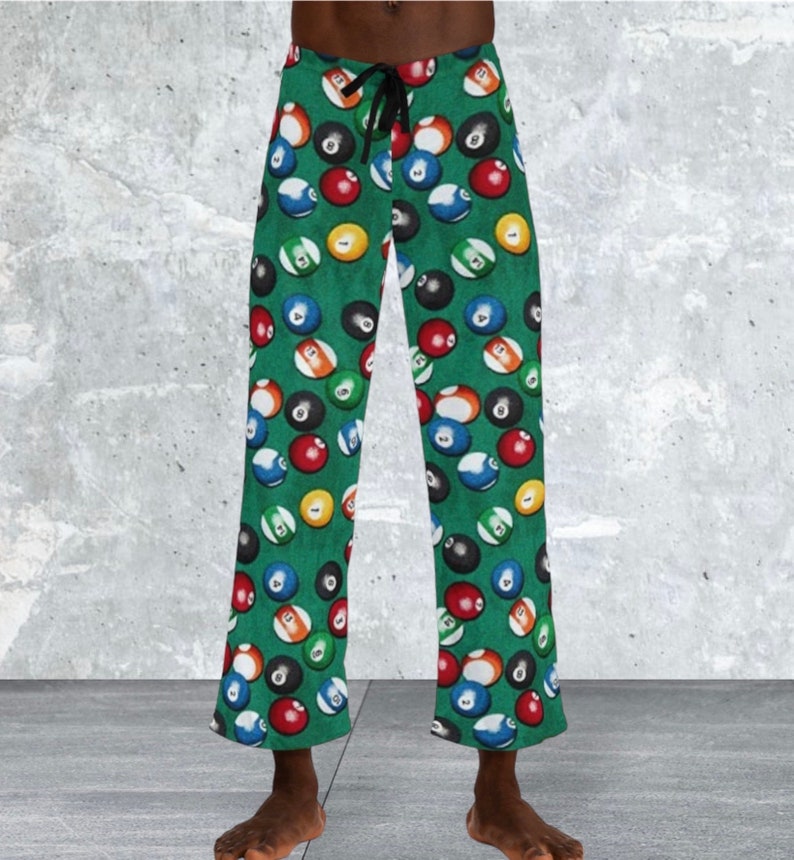 Men's Pajama Pants pool balls, billiards, pj bottoms, funny pool player gift, novelty pjs, mens lounge pants, gift for him image 1