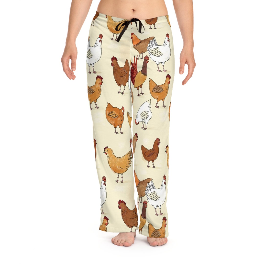 Ladies Chickens Pajama Pants, Chicken Lady Pjs, Ladies Novelty Pj