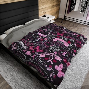 Velveteen Plush Blanket, breast cancer survivor gift, cancer support throw, home accessories, bedroom decor, 3 sizes