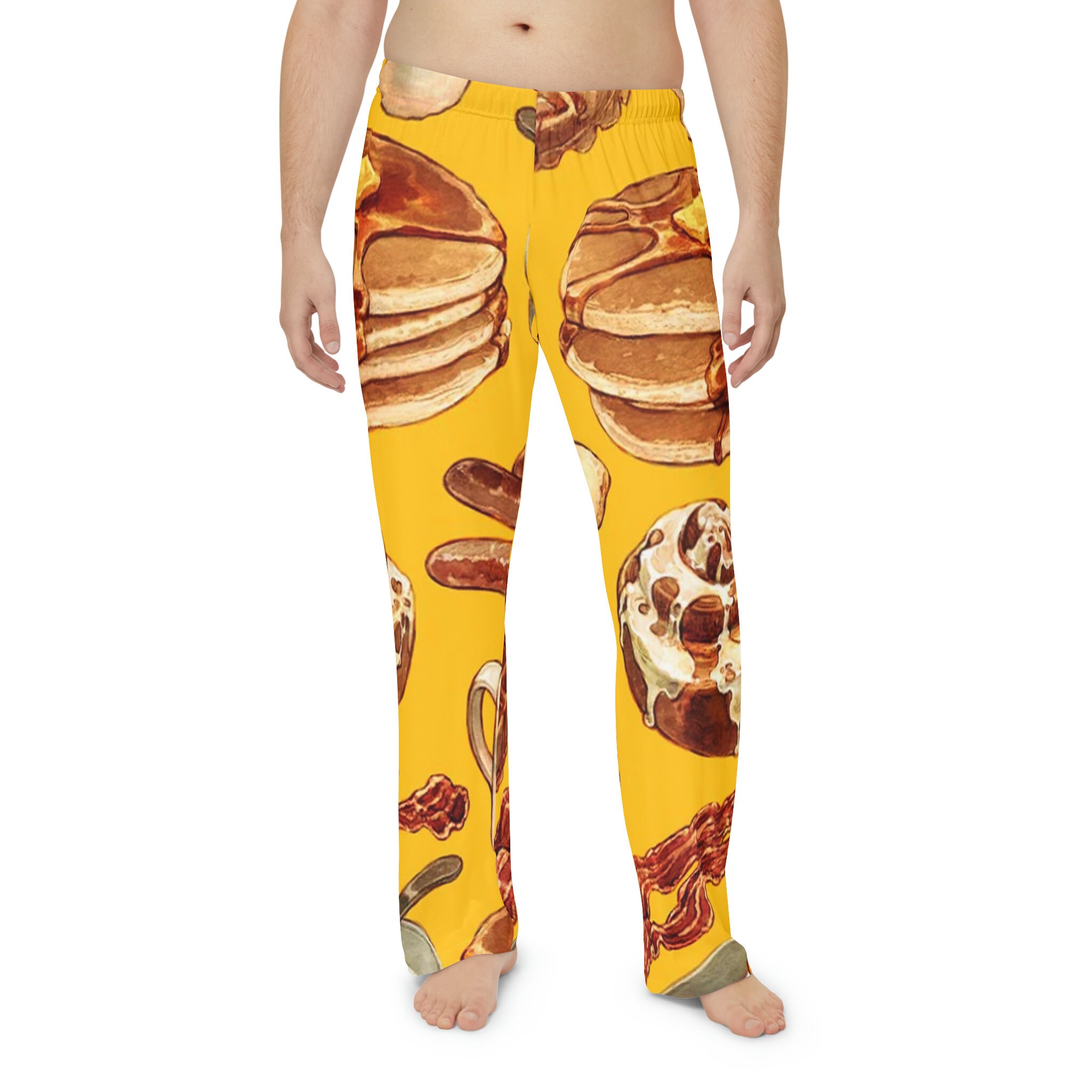 Men's Breakfast Themed Pajama Pants, Food Pj Pants, Novelty Lounge