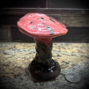 Whimsical Ceramic Mushroom, garden art, flower pot decor, red cottage core mushroom, fairy garden decor